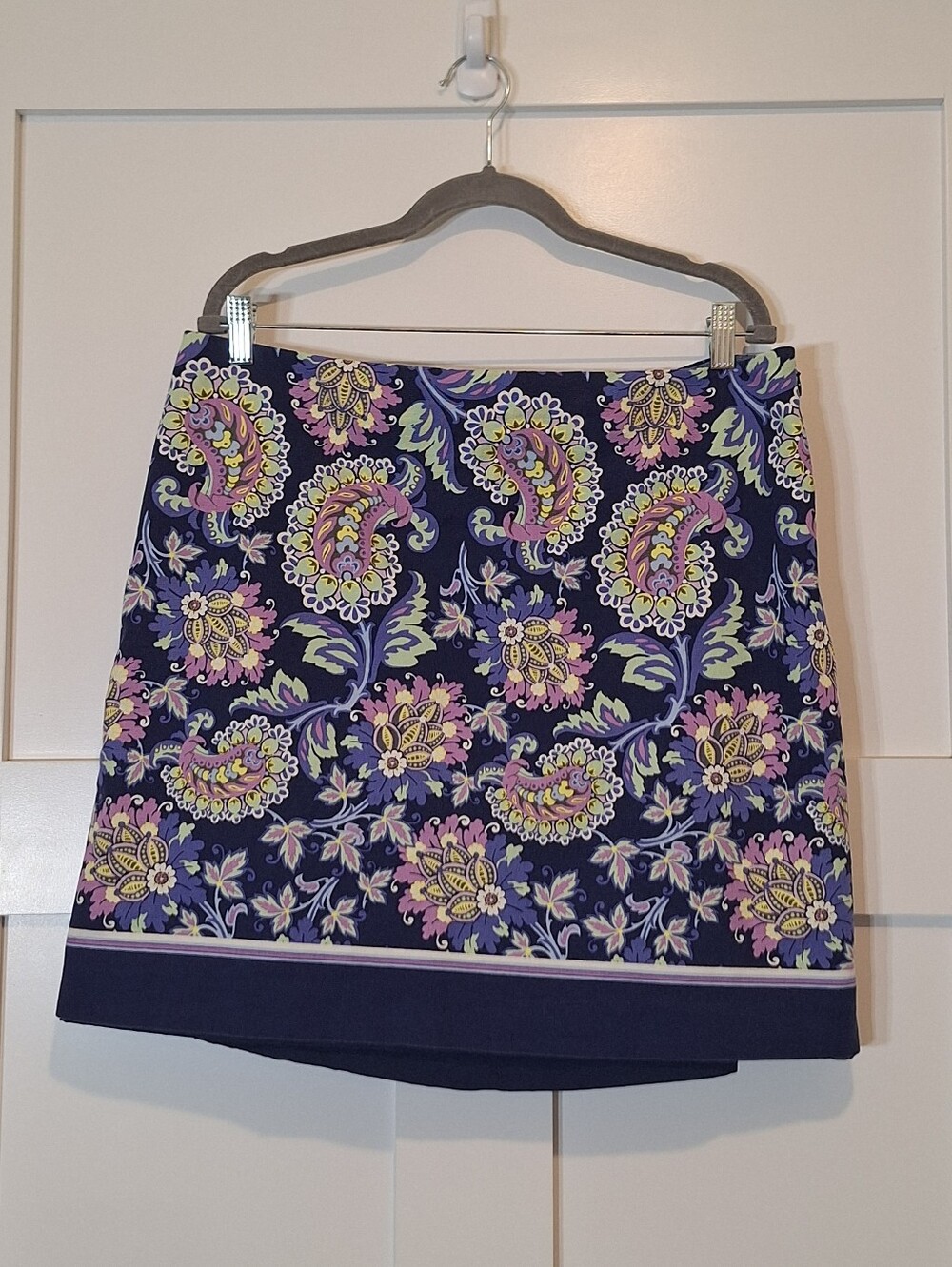 Talbots Paisley Floral Canvas A Line Skirt Size 16 Cotton Stretch
